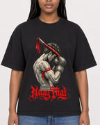 Mockup Boxy Heavyweight Tee Black female close-up 04