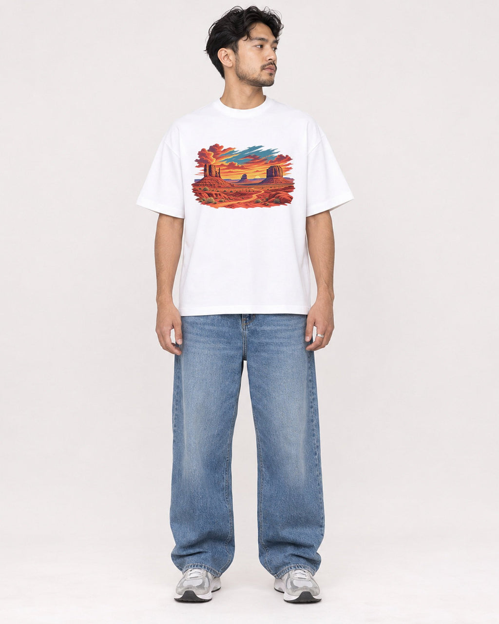 Mockup Boxy Heavyweight Tee White male full-body 02