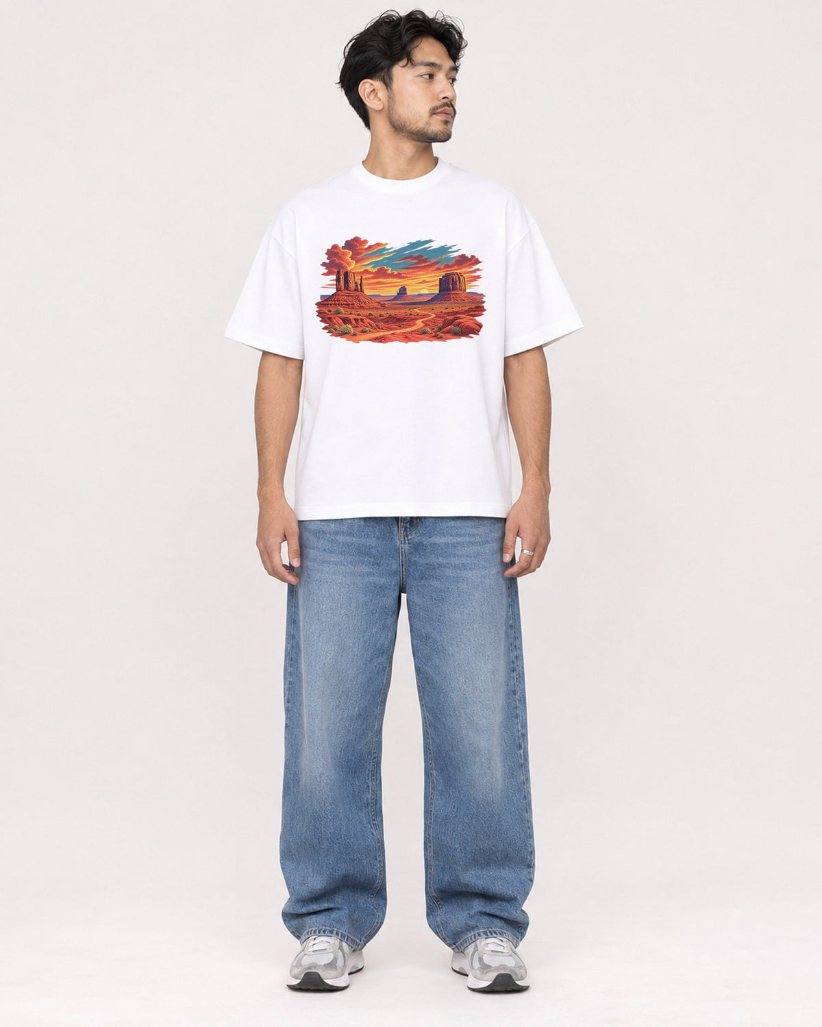 Mockup Boxy Heavyweight Tee White male full-body 02