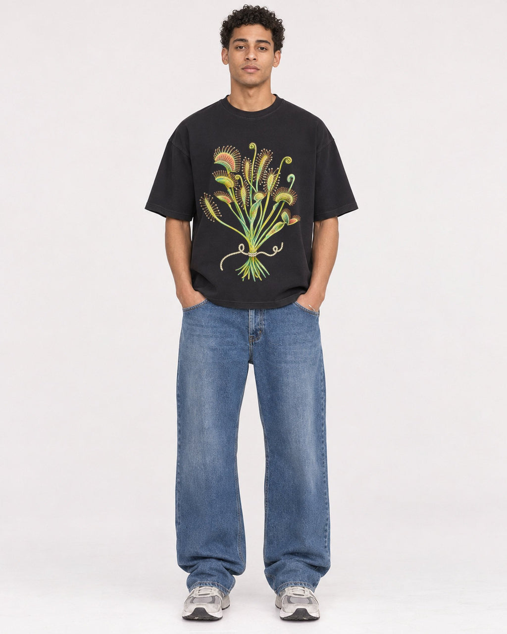 Mockup Boxy Heavyweight Tee Black male full-body 10