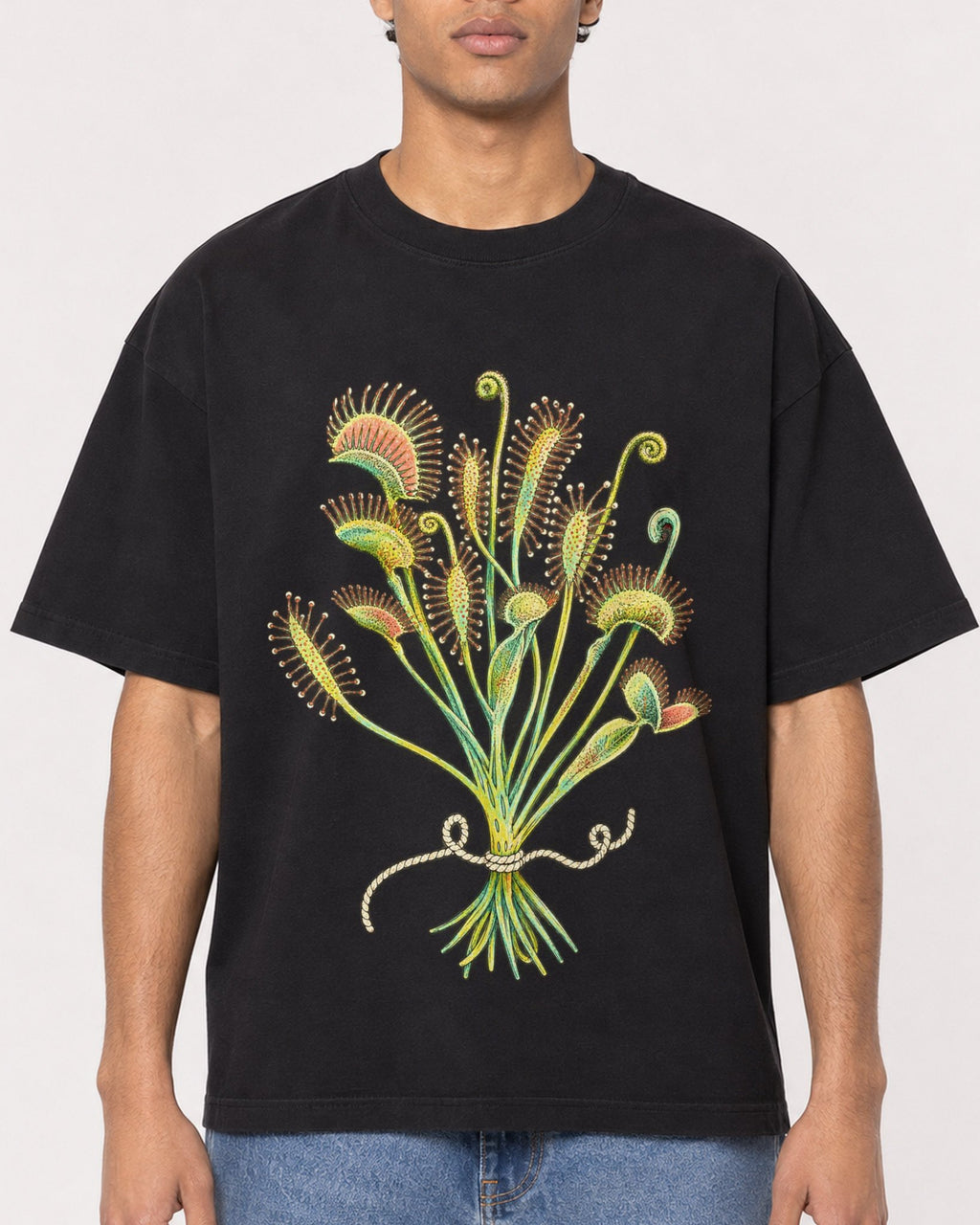 Mockup Boxy Heavyweight Tee Black male close-up 10