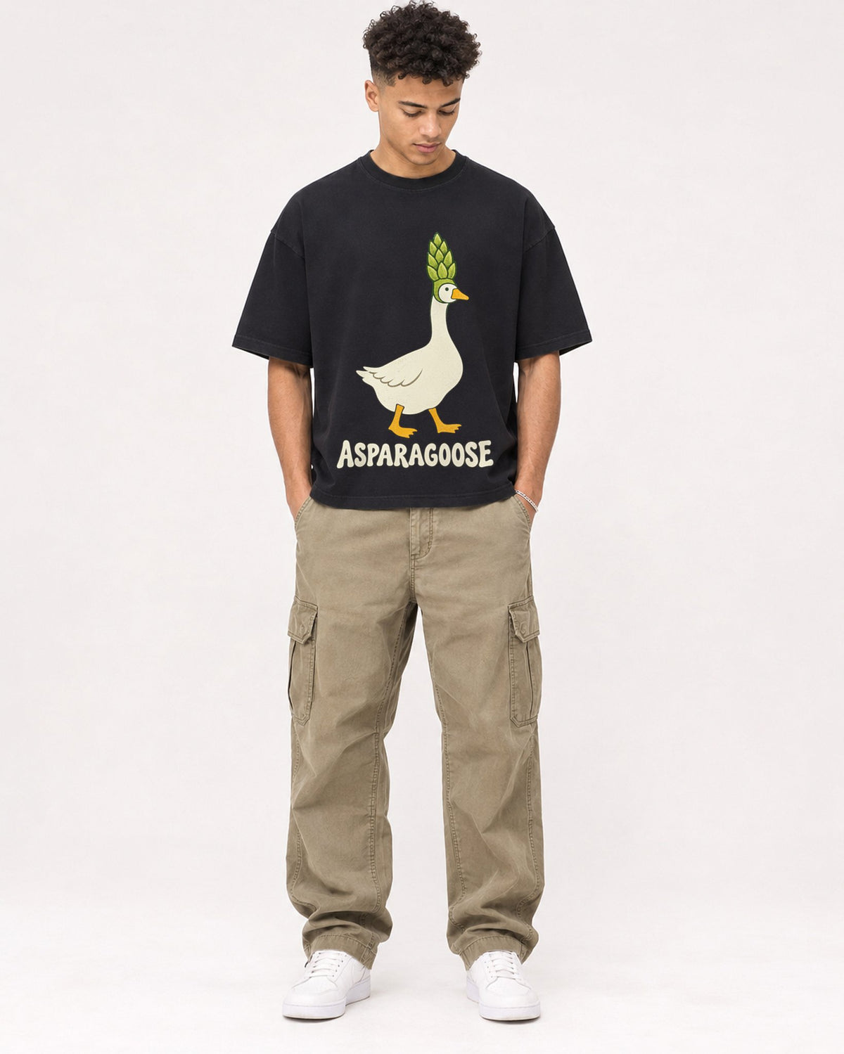 Mockup Boxy Heavyweight Tee Black male full-body 20