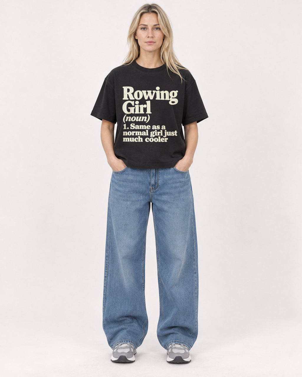 Mockup Boxy Heavyweight Tee Black female full-body 08