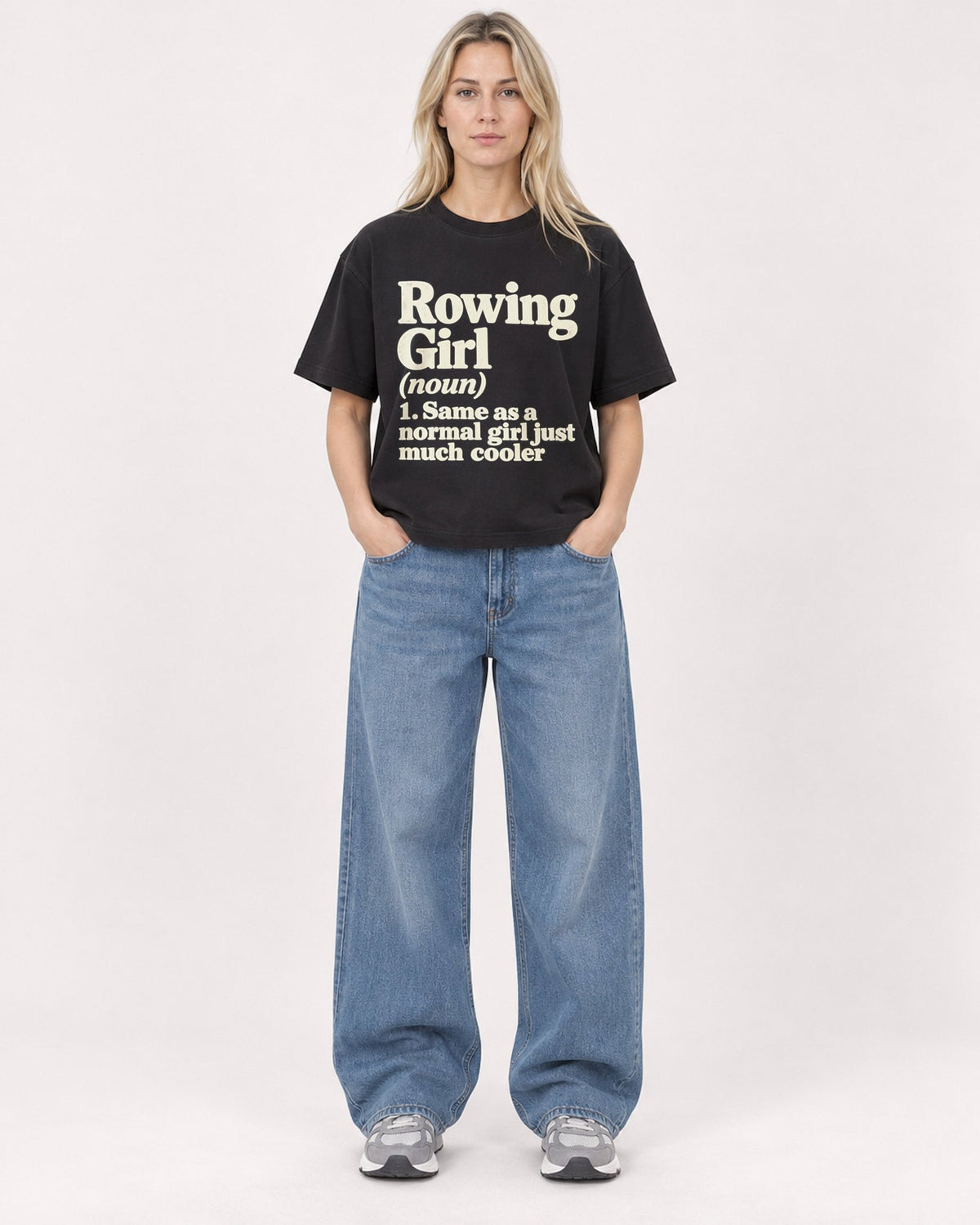 Mockup Boxy Heavyweight Tee Black female full-body 08