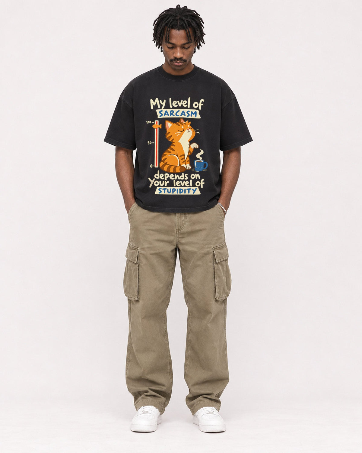 Mockup Boxy Heavyweight Tee Black male full-body 04