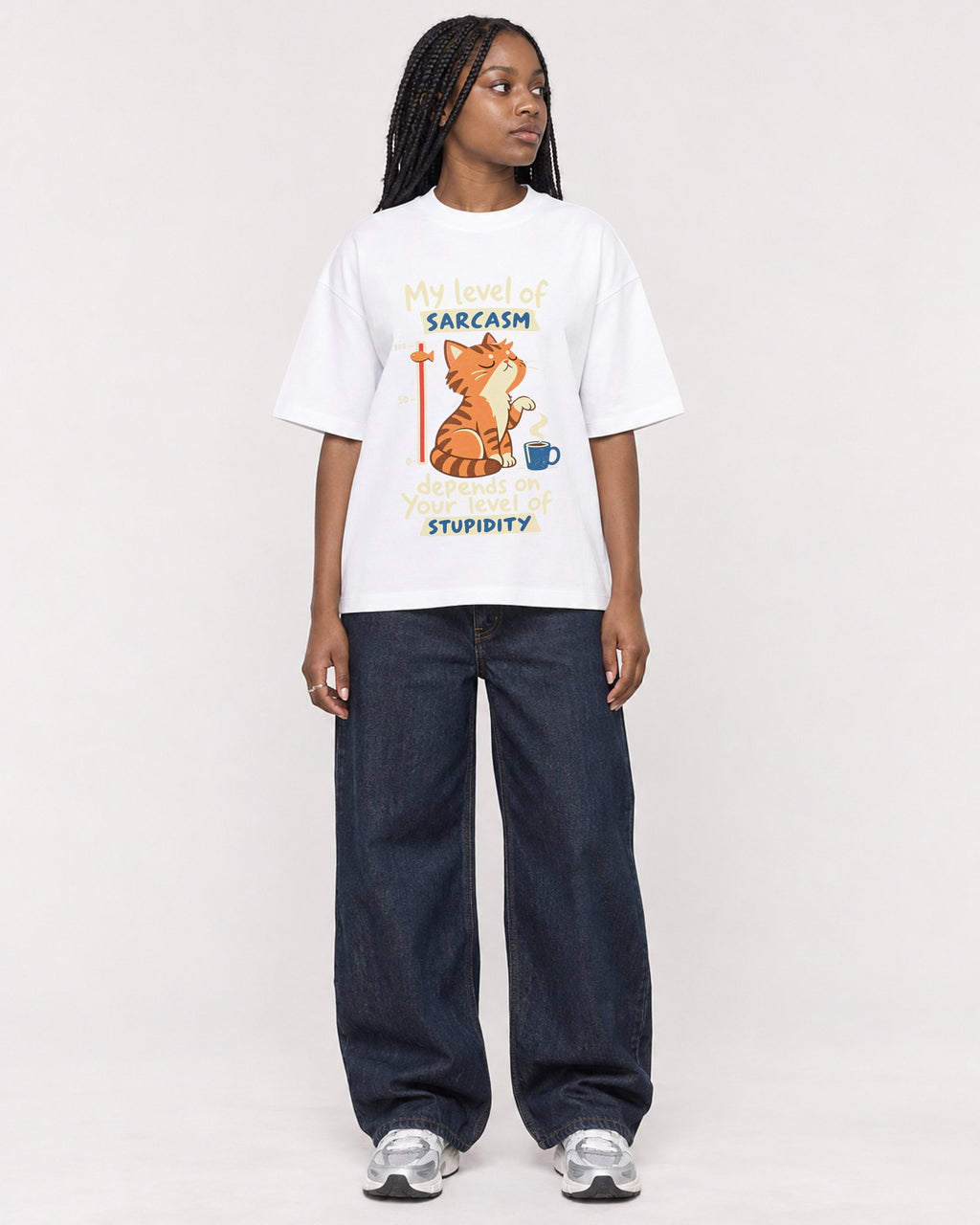 Mockup Boxy Heavyweight Tee White female full-body 04