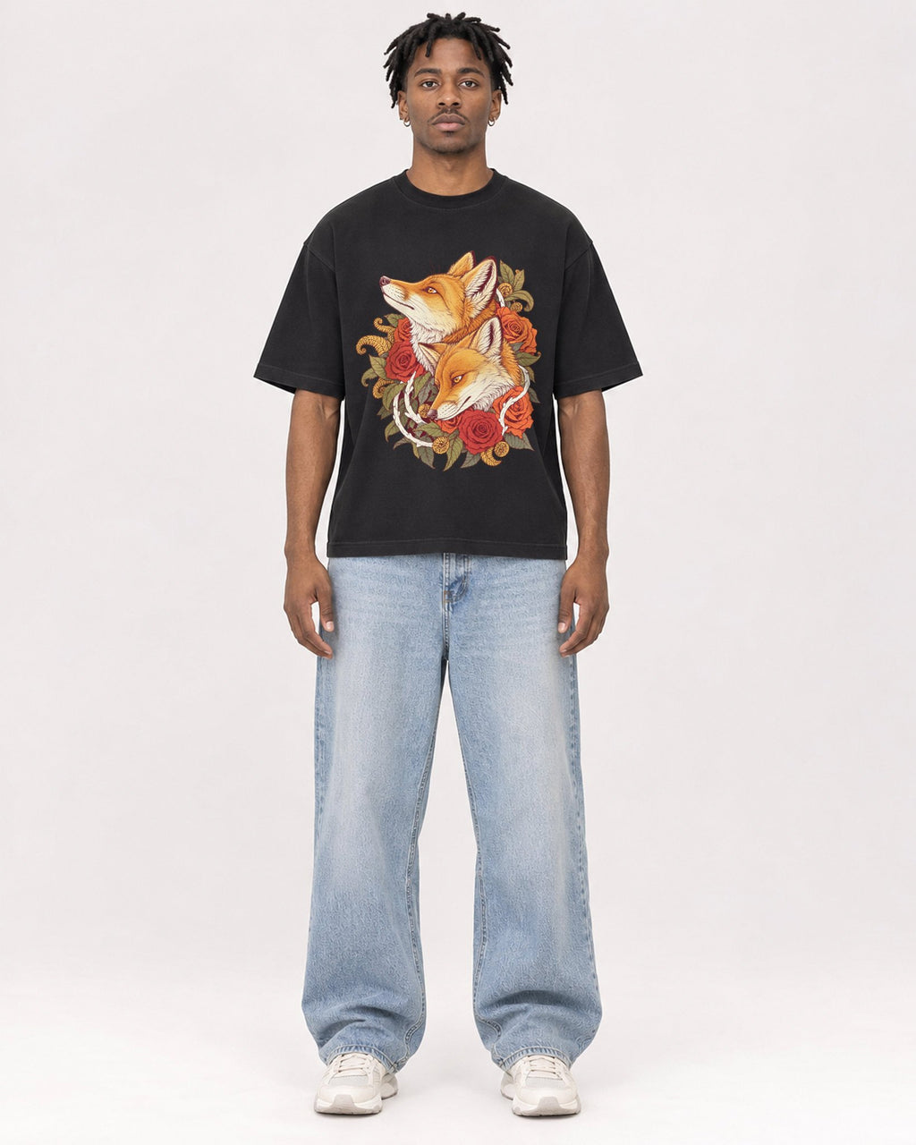 Mockup Boxy Heavyweight Tee Black male full-body 05