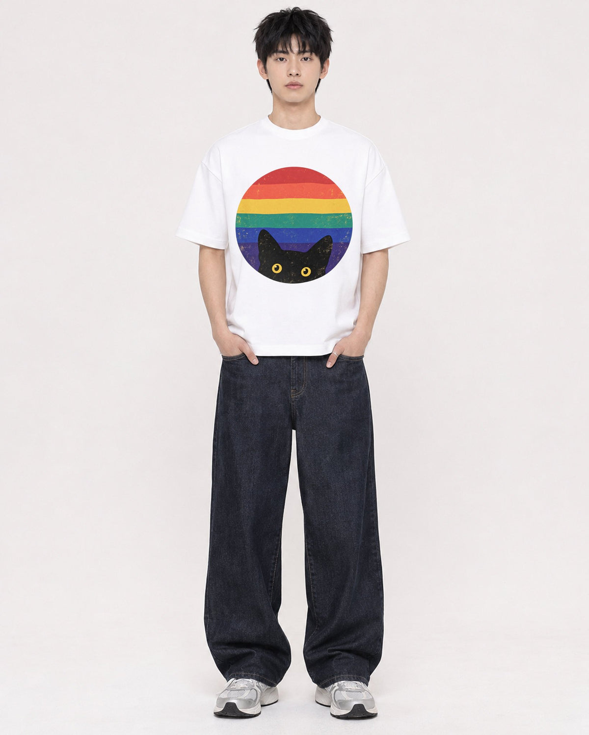 Mockup Boxy Heavyweight Tee White male full-body 01