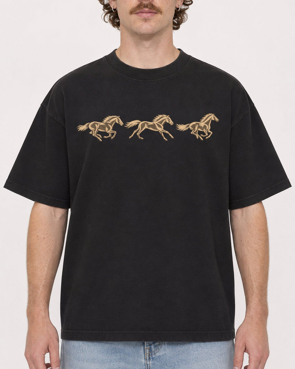 Mockup Boxy Heavyweight Tee Black male close-up 09