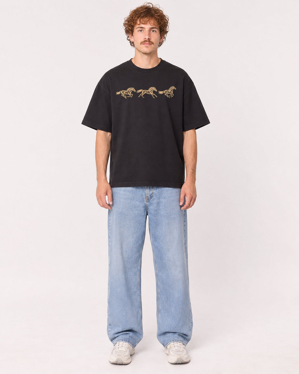 Mockup Boxy Heavyweight Tee Black male full-body 09