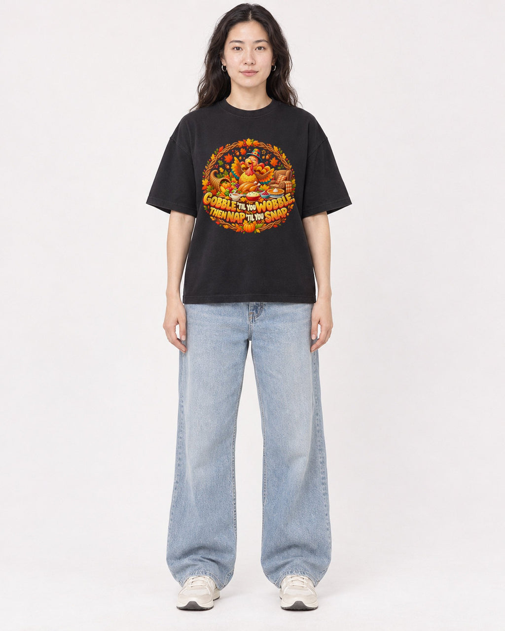 Mockup Boxy Heavyweight Tee Black female full-body 03