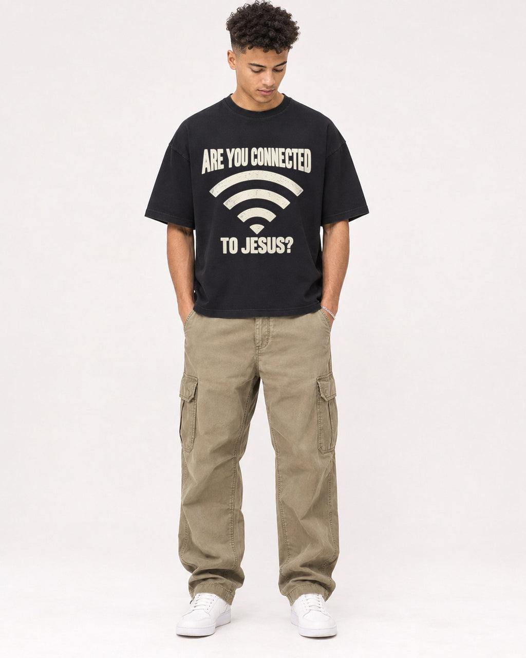Mockup Boxy Heavyweight Tee Black male full-body 20