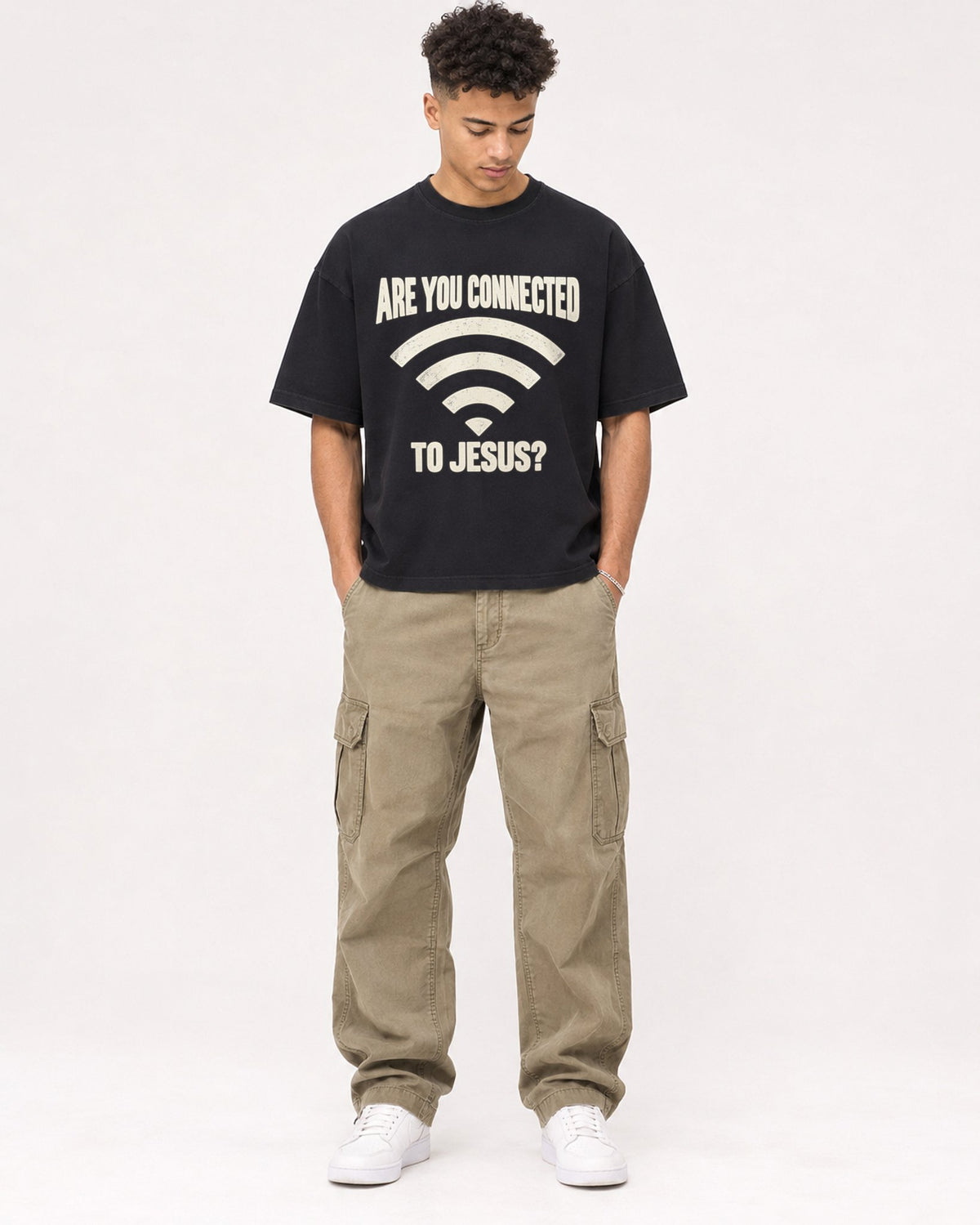 Mockup Boxy Heavyweight Tee Black male full-body 20