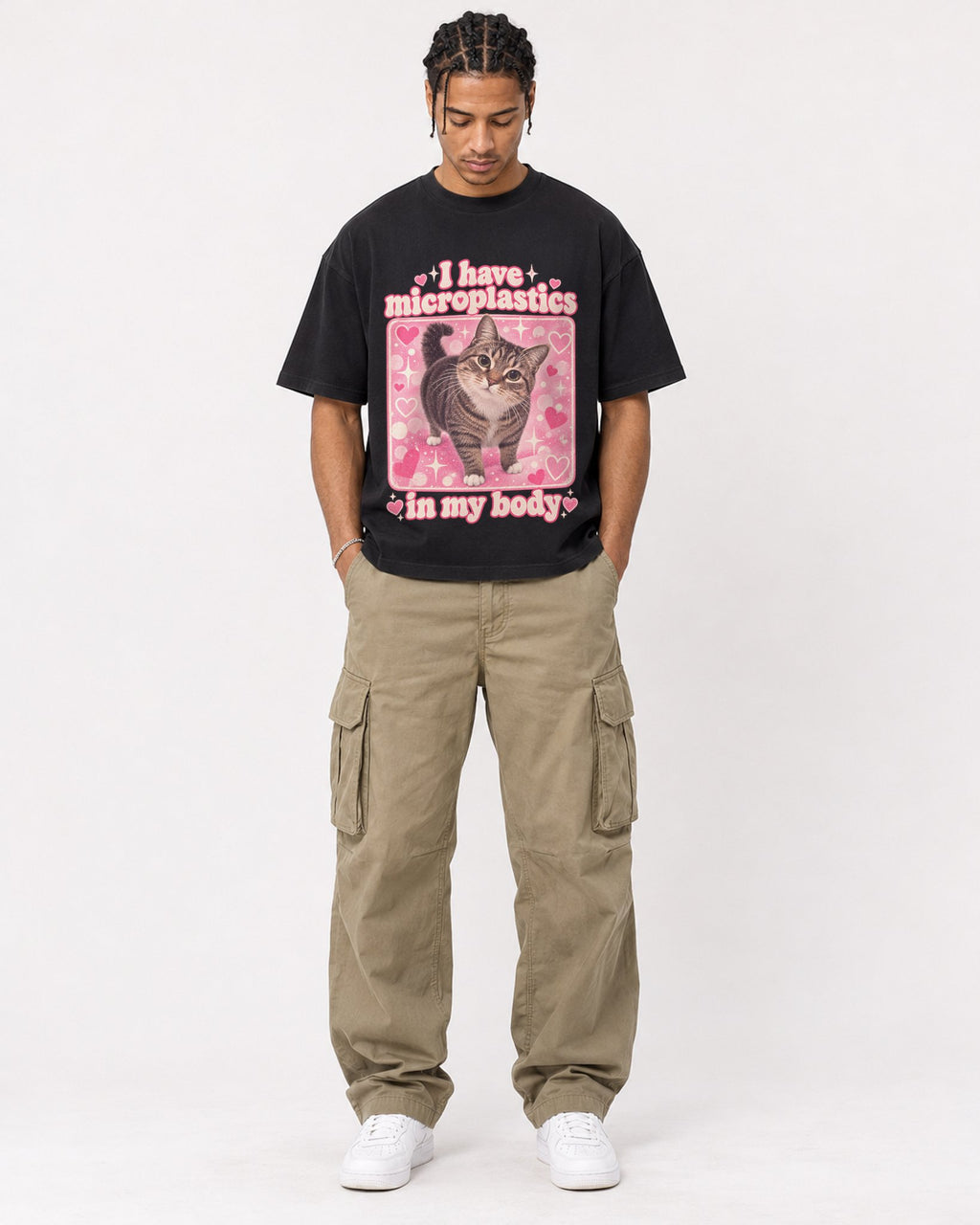 Mockup Boxy Heavyweight Tee Black male full-body 40