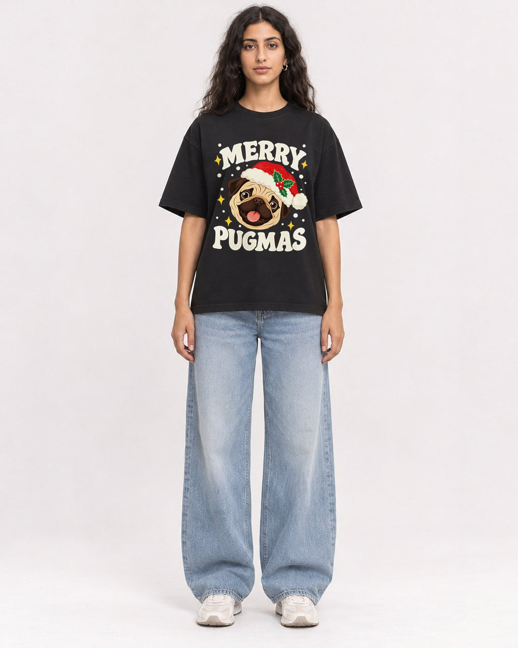Mockup Boxy Heavyweight Tee Black female full-body 07