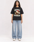 Mockup Boxy Heavyweight Tee Black female full-body 07