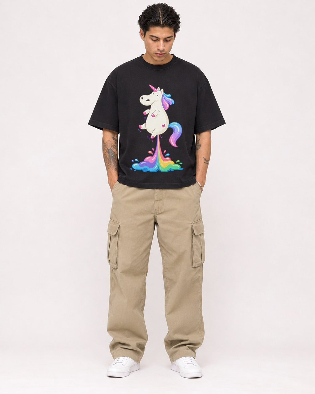 Mockup Boxy Heavyweight Tee Black male full-body 36