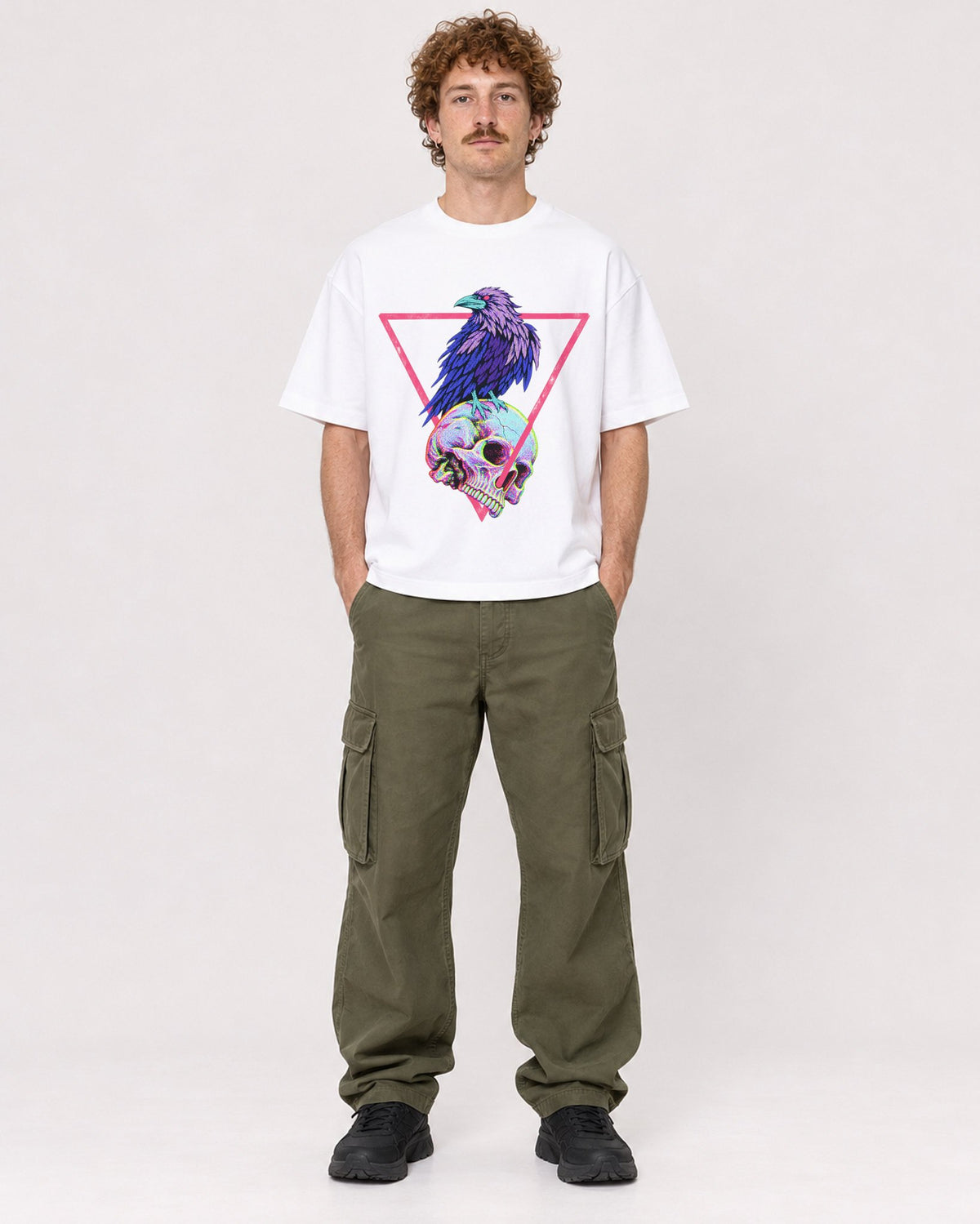 Mockup Boxy Heavyweight Tee White male full-body 09