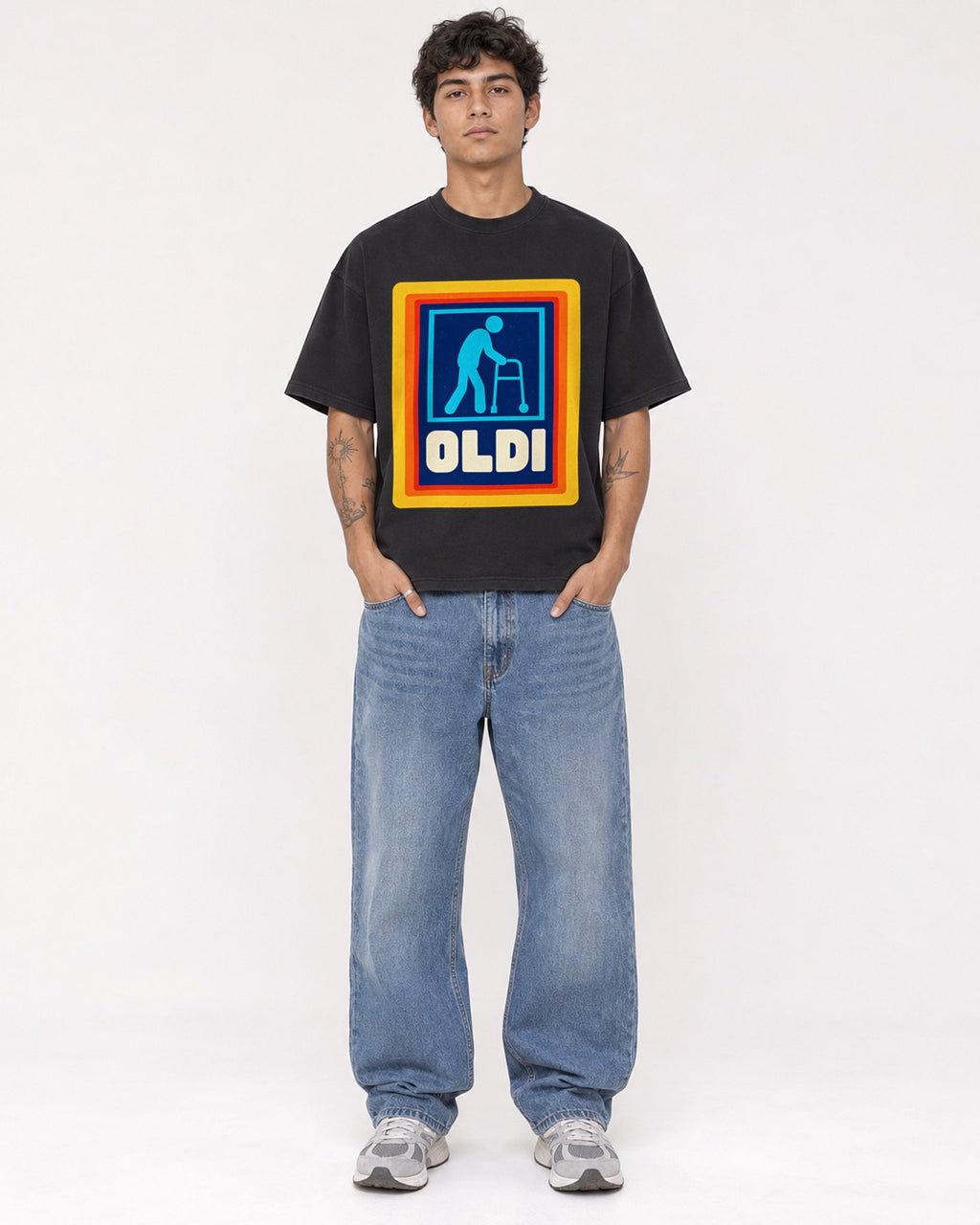 Mockup Boxy Heavyweight Tee Black male full-body 06