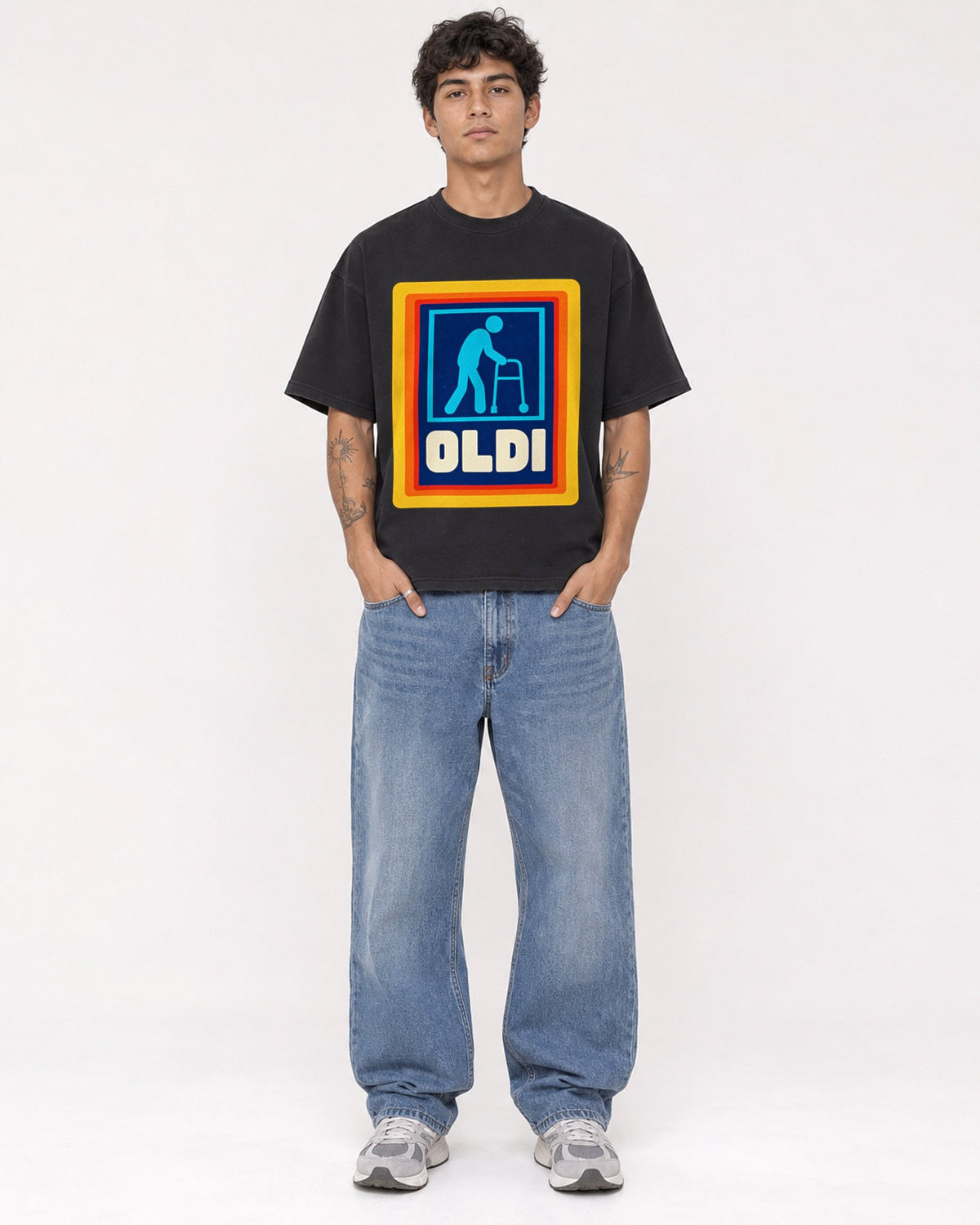 Mockup Boxy Heavyweight Tee Black male full-body 06
