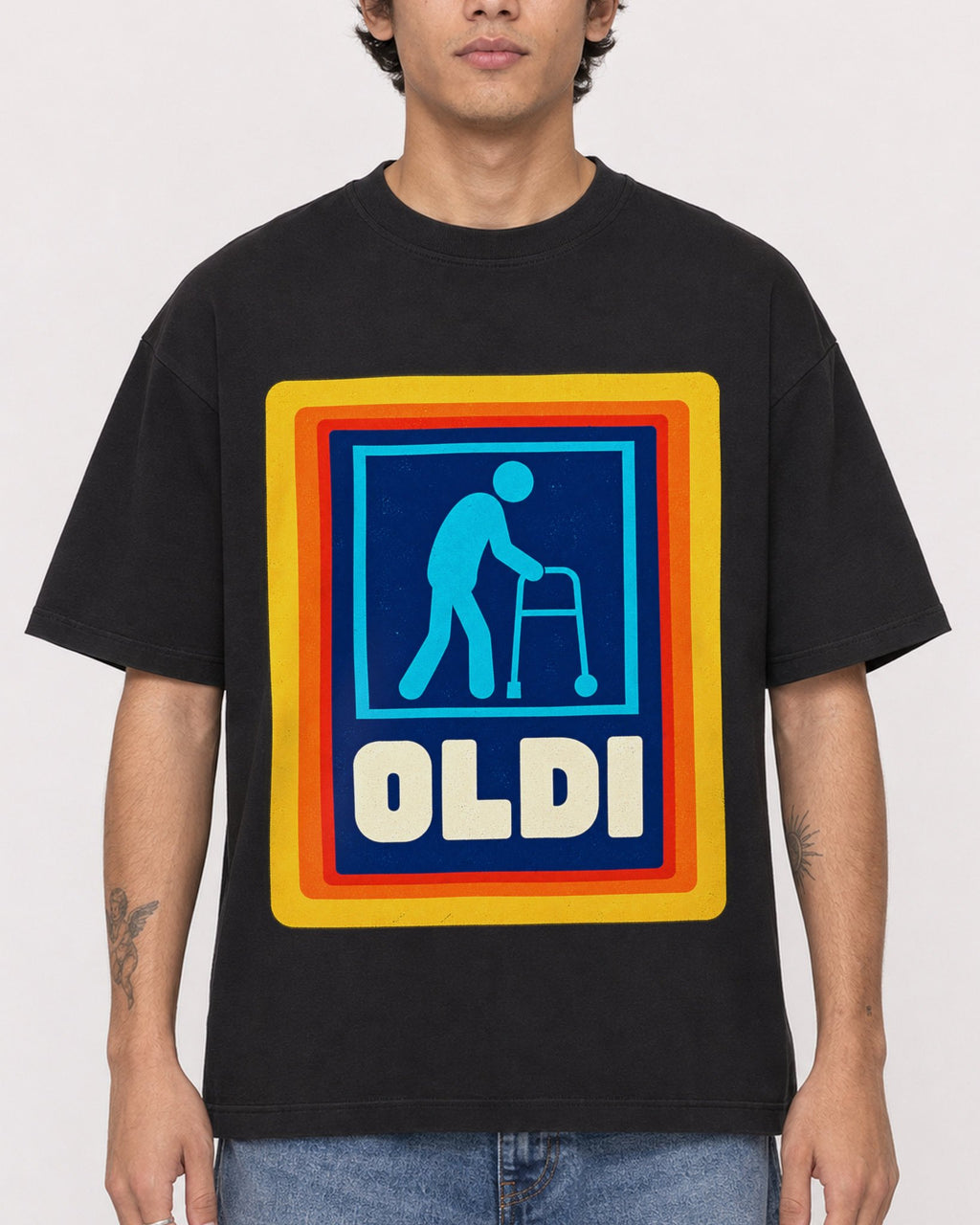 Mockup Boxy Heavyweight Tee Black male close-up 06