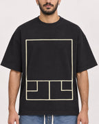 Mockup Boxy Heavyweight Tee Black male close-up 07