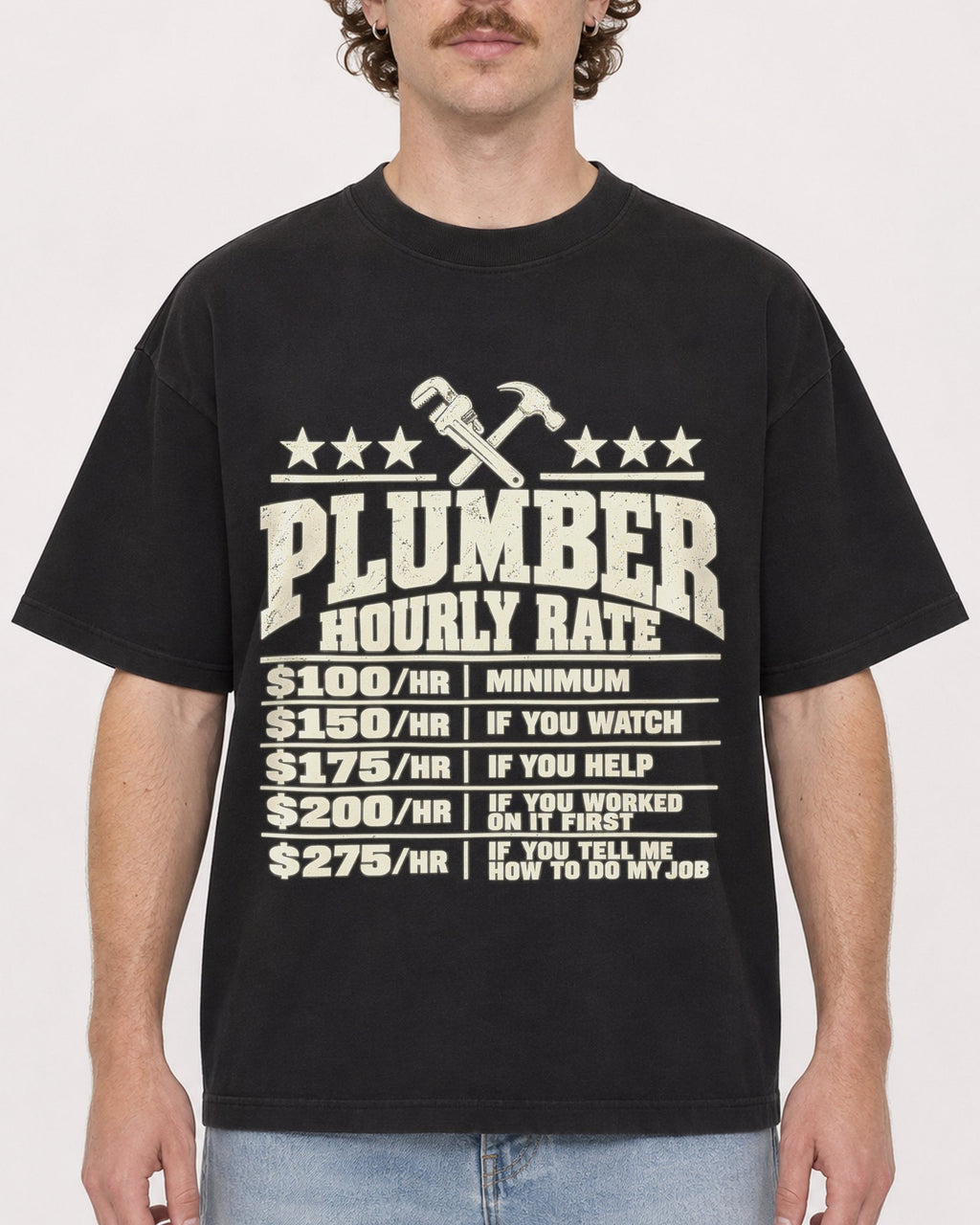 Mockup Boxy Heavyweight Tee Black male close-up 09