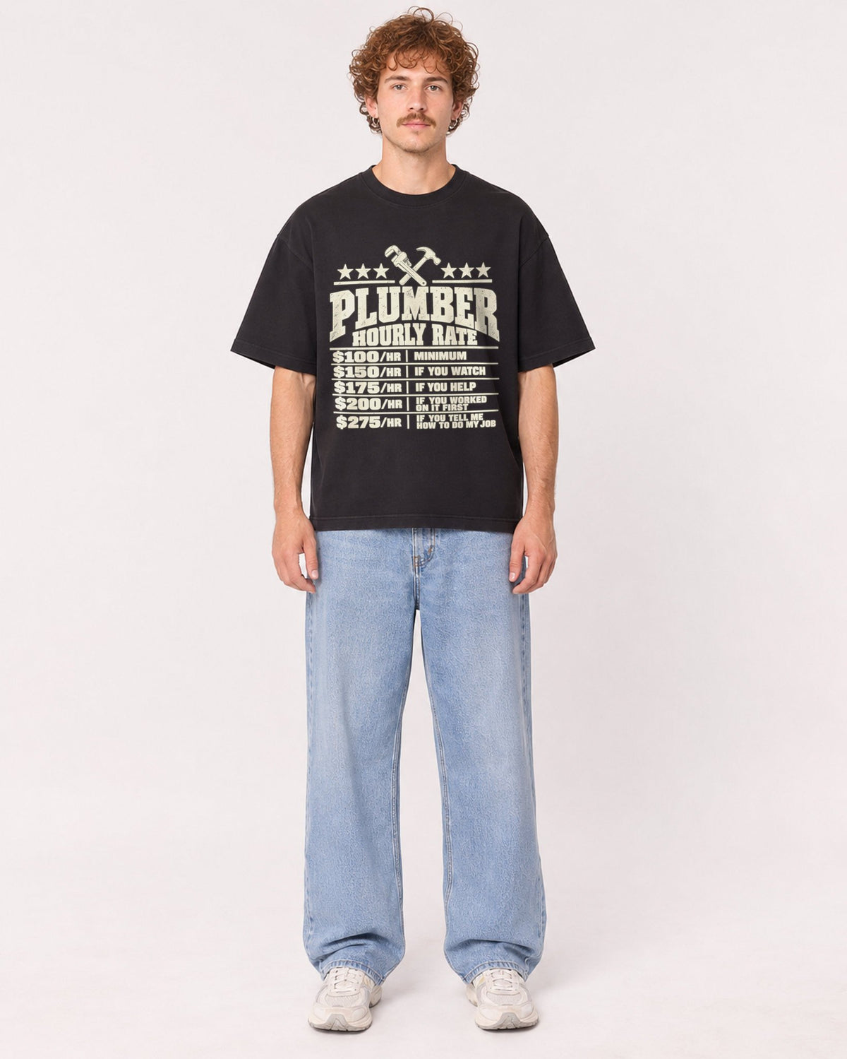 Mockup Boxy Heavyweight Tee Black male full-body 09