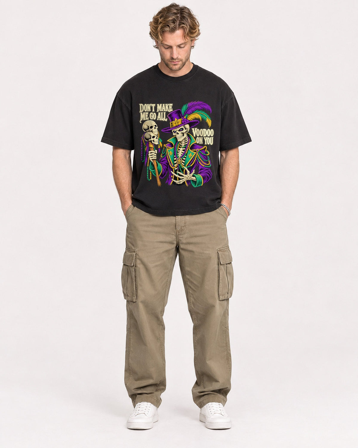 Mockup Boxy Heavyweight Tee Black male full-body 28