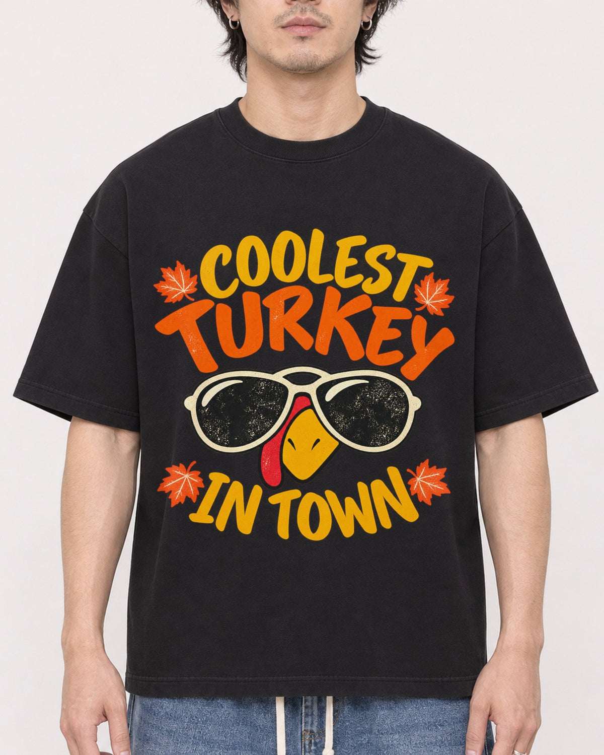 Mockup Boxy Heavyweight Tee Black male close-up 03