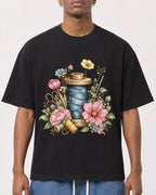 Mockup Boxy Heavyweight Tee Black male close-up 15