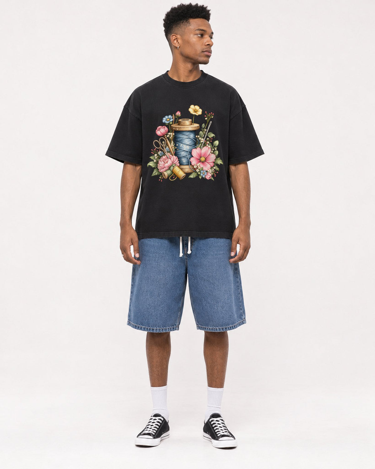 Mockup Boxy Heavyweight Tee Black male full-body 15