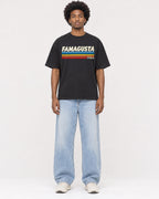 Mockup Boxy Heavyweight Tee Black male full-body 45
