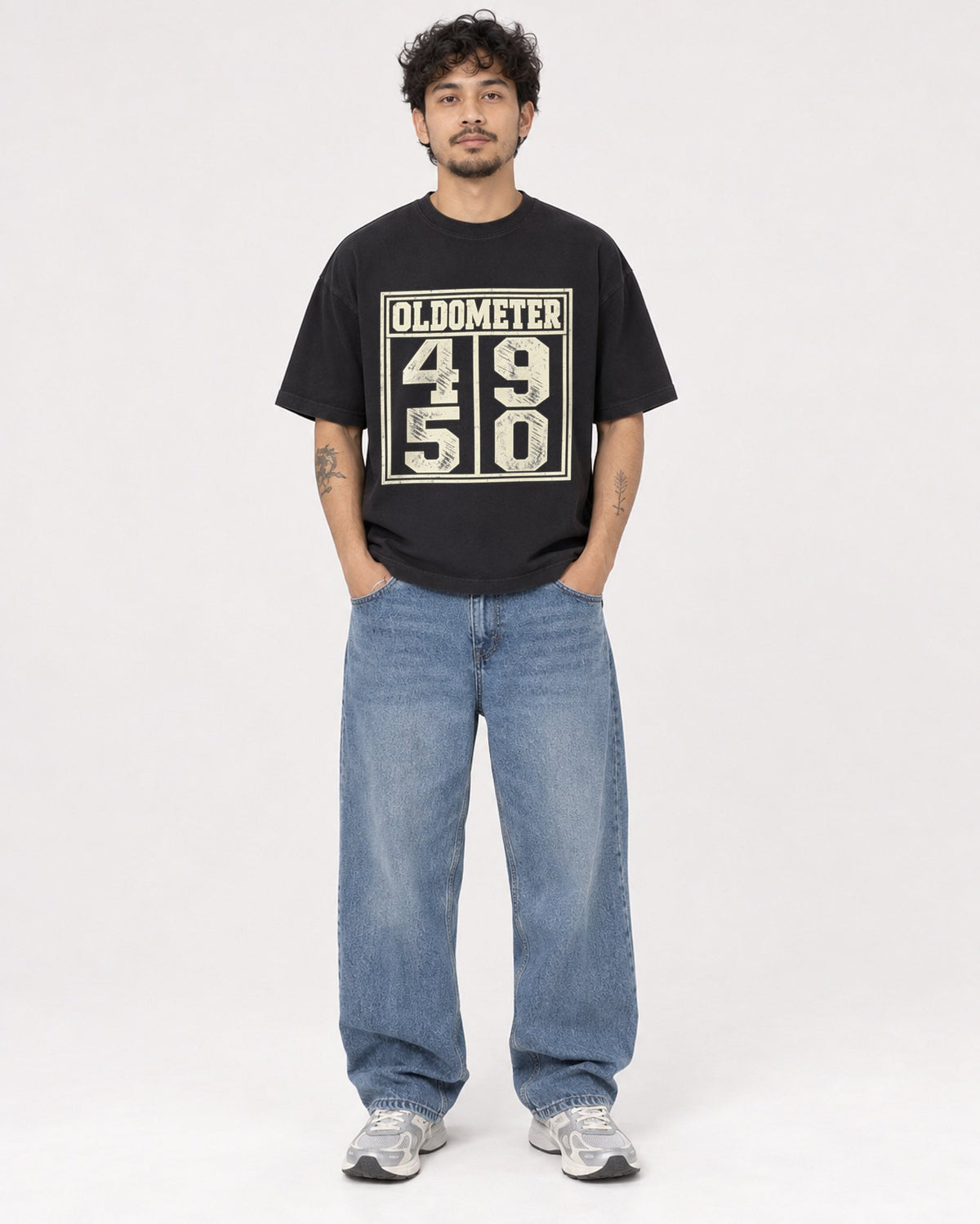 Mockup Boxy Heavyweight Tee Black male full-body 42