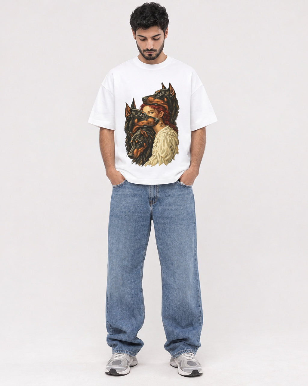 Mockup Boxy Heavyweight Tee White male full-body 07