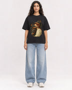 Mockup Boxy Heavyweight Tee Black female full-body 07