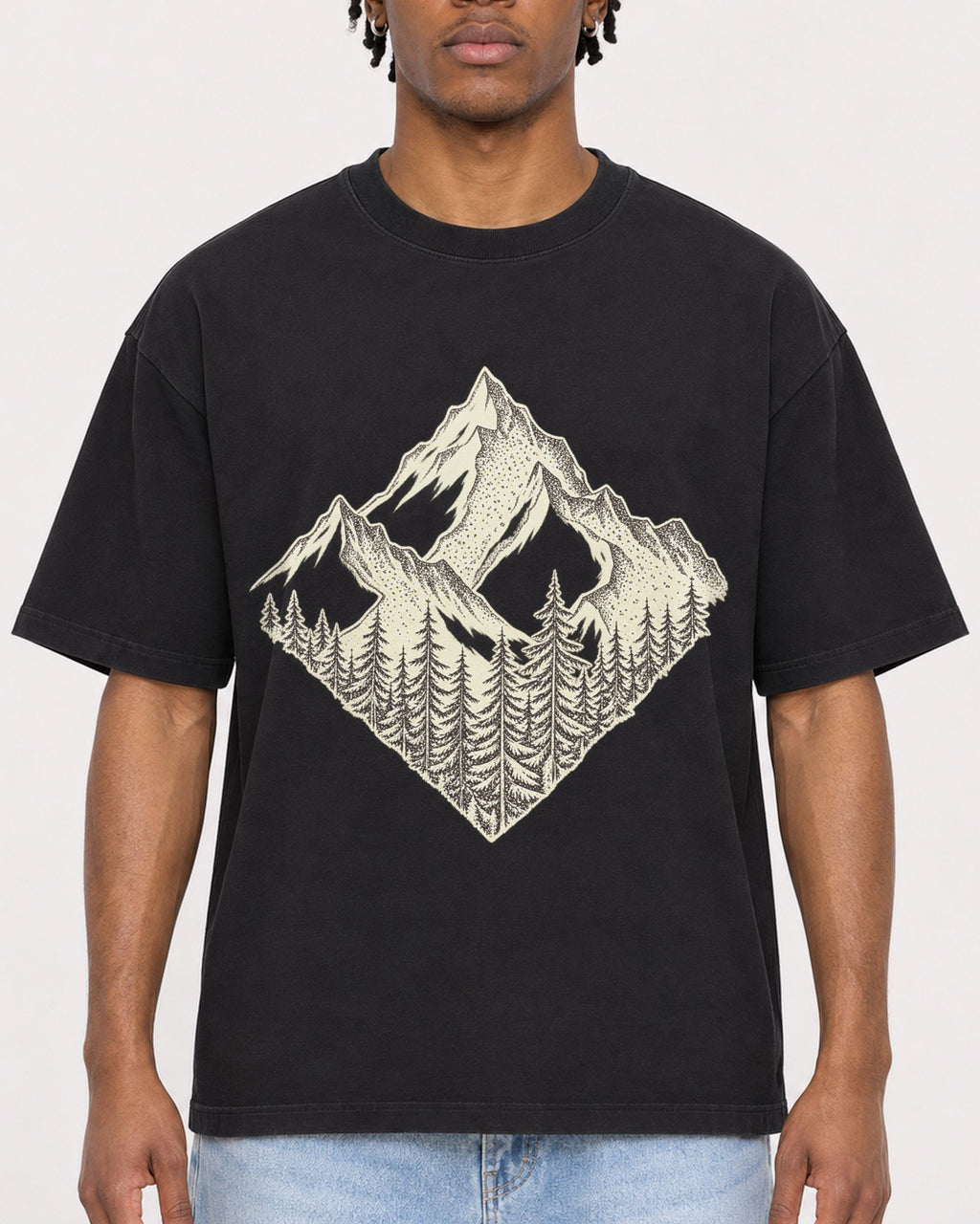 Mockup Boxy Heavyweight Tee Black male close-up 05