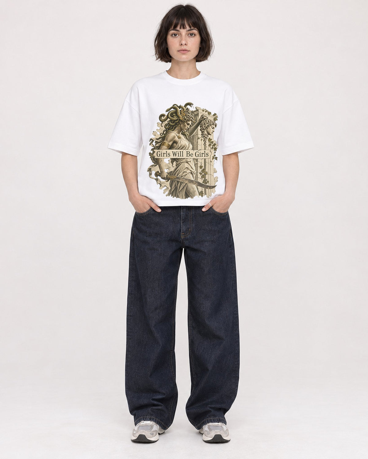 Mockup Boxy Heavyweight Tee White female full-body 39
