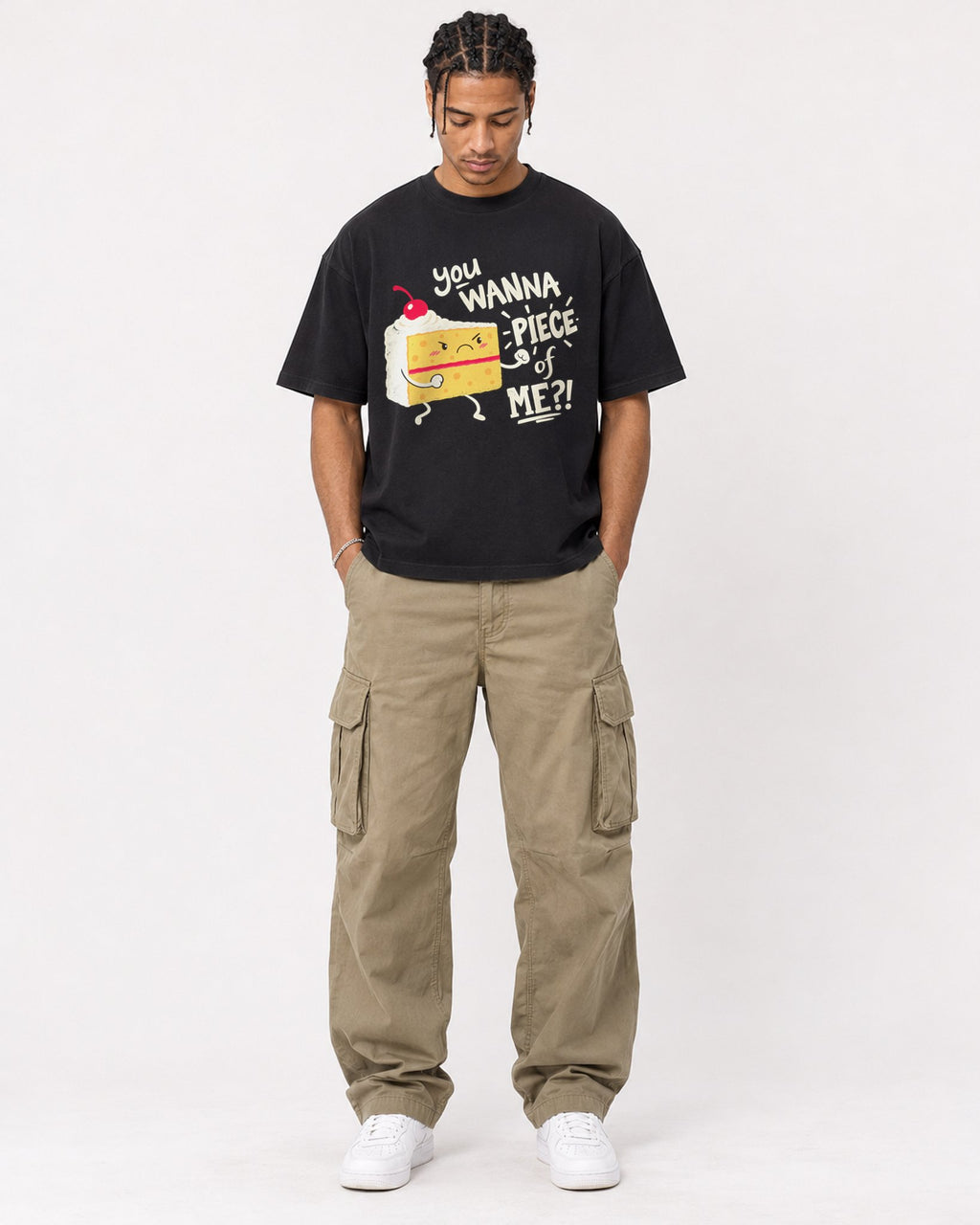 Mockup Boxy Heavyweight Tee Black male full-body 40