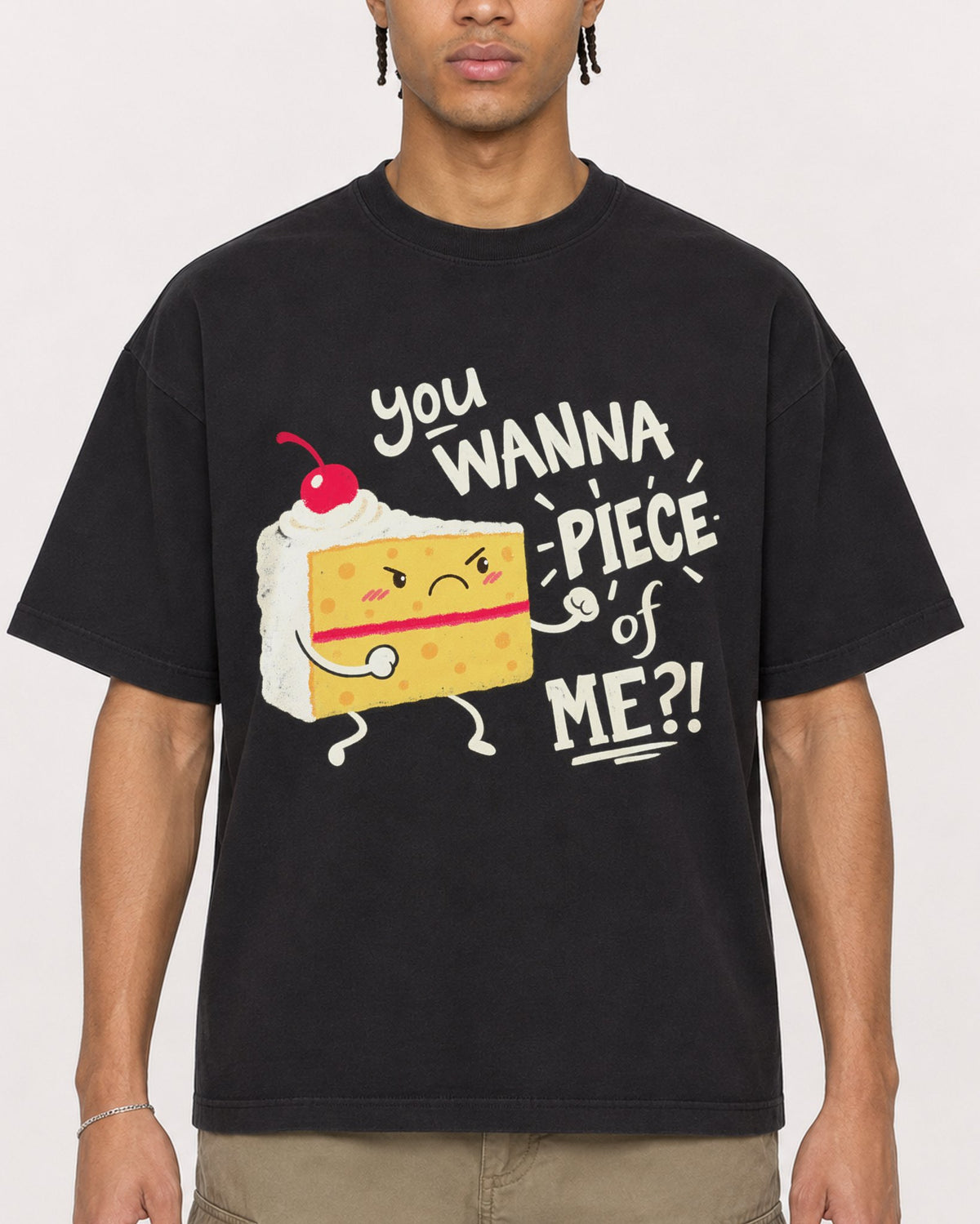 Mockup Boxy Heavyweight Tee Black male close-up 40
