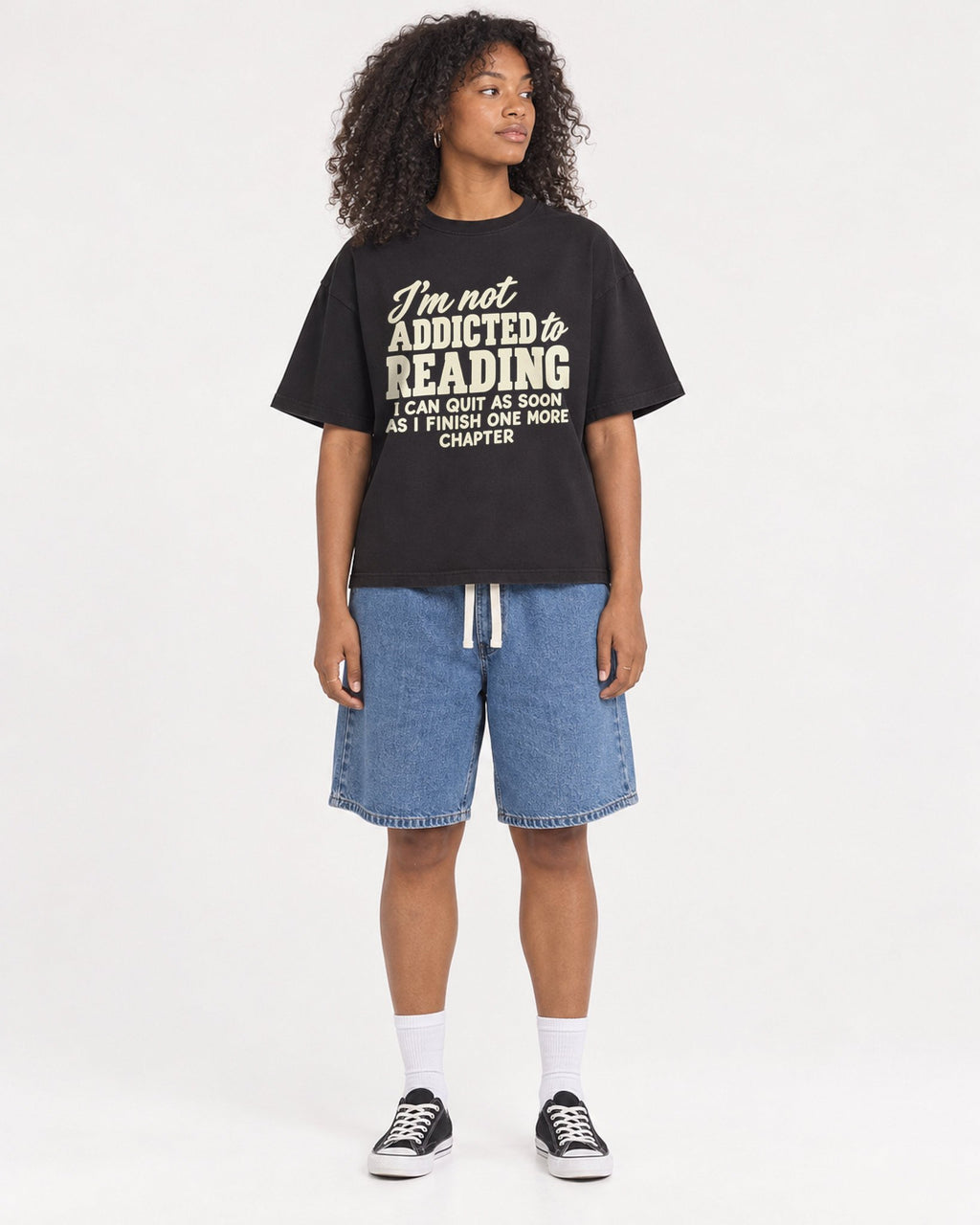 Mockup Boxy Heavyweight Tee Black female full-body 05