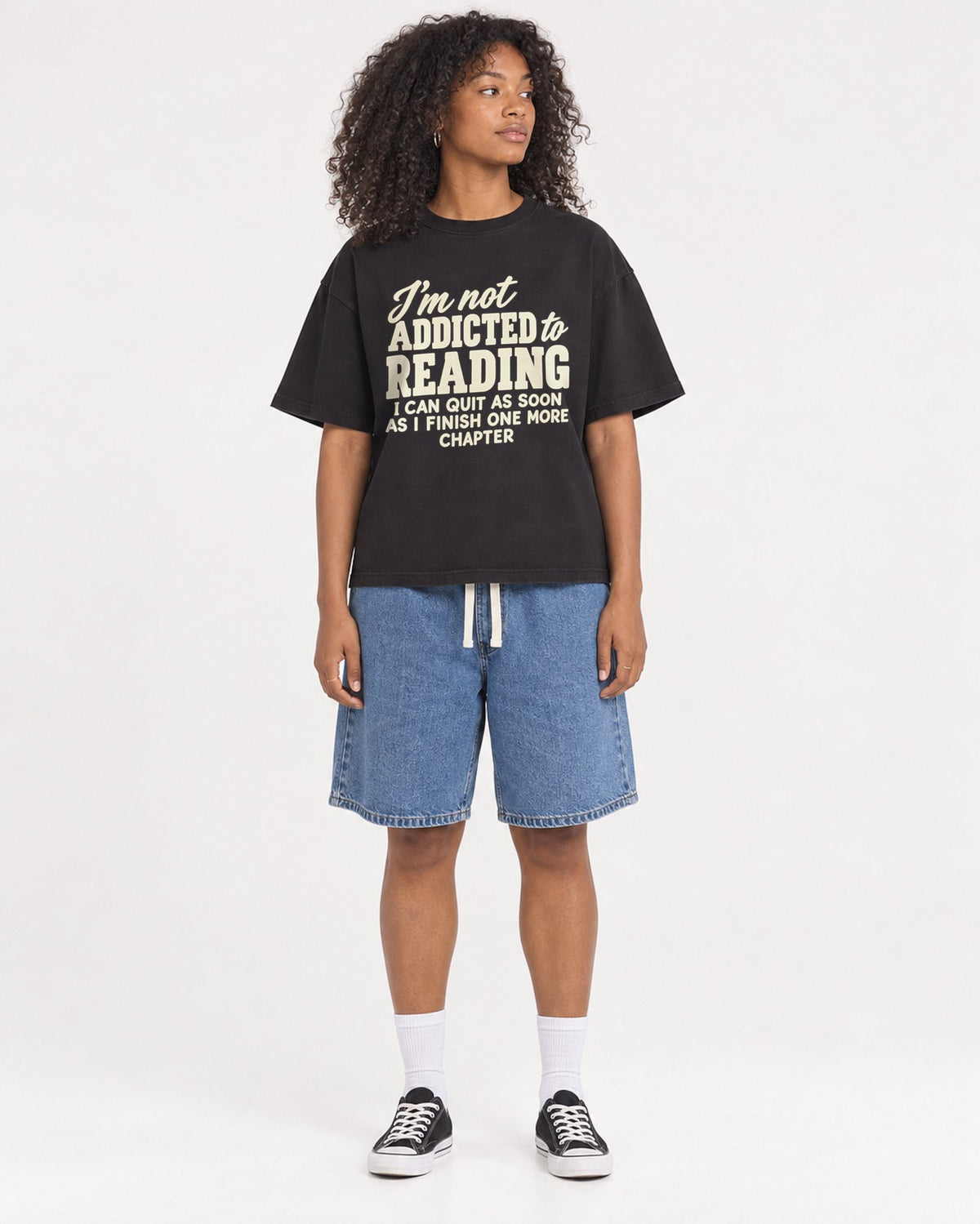 Mockup Boxy Heavyweight Tee Black female full-body 05