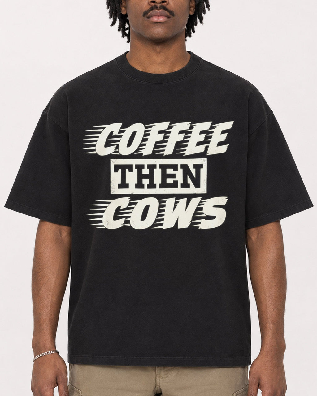 Mockup Boxy Heavyweight Tee Black male close-up 04