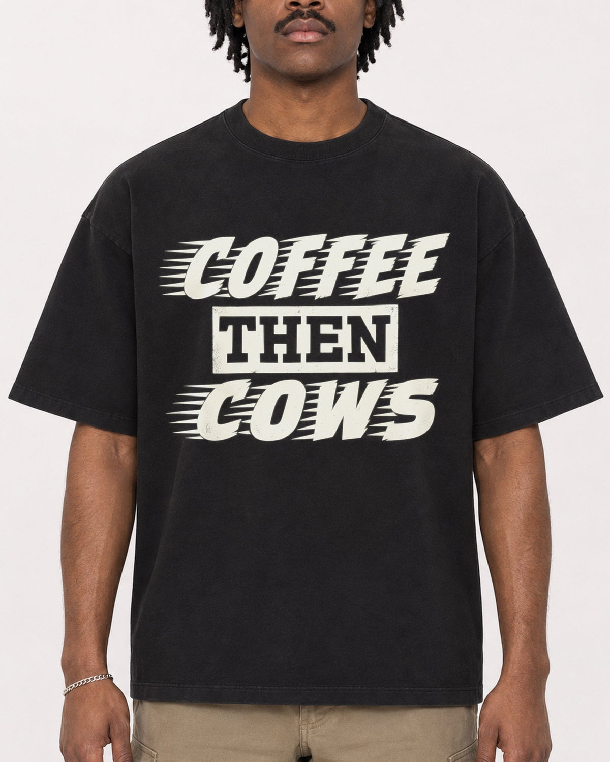 Mockup Boxy Heavyweight Tee Black male close-up 04