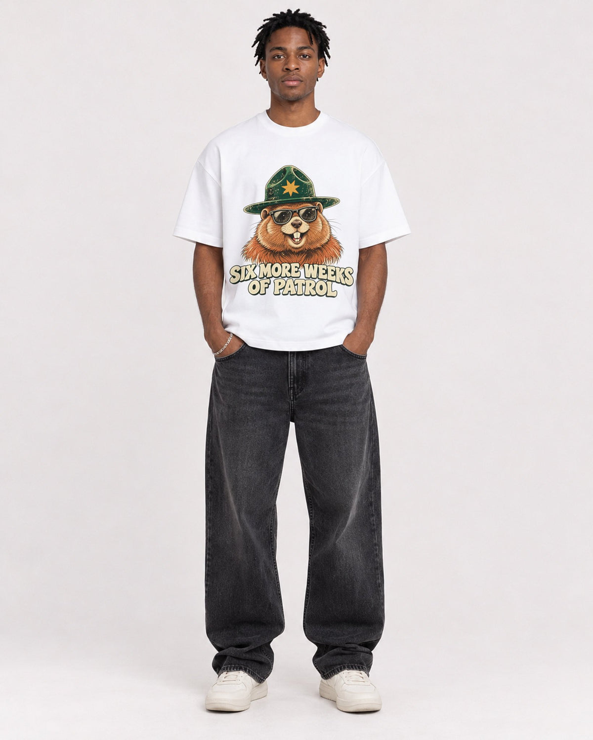 Mockup Boxy Heavyweight Tee White male full-body 05