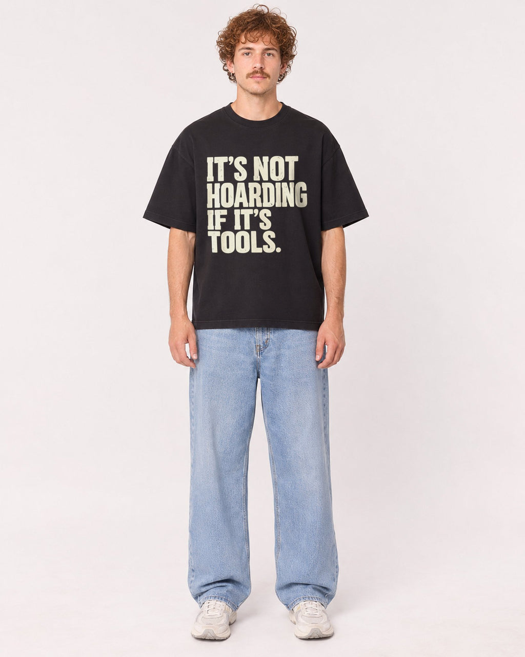 Mockup Boxy Heavyweight Tee Black male full-body 09