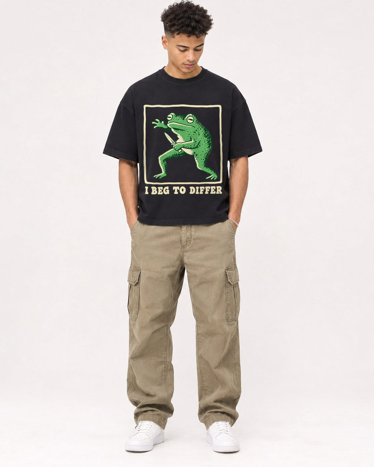 Mockup Boxy Heavyweight Tee Black male full-body 20