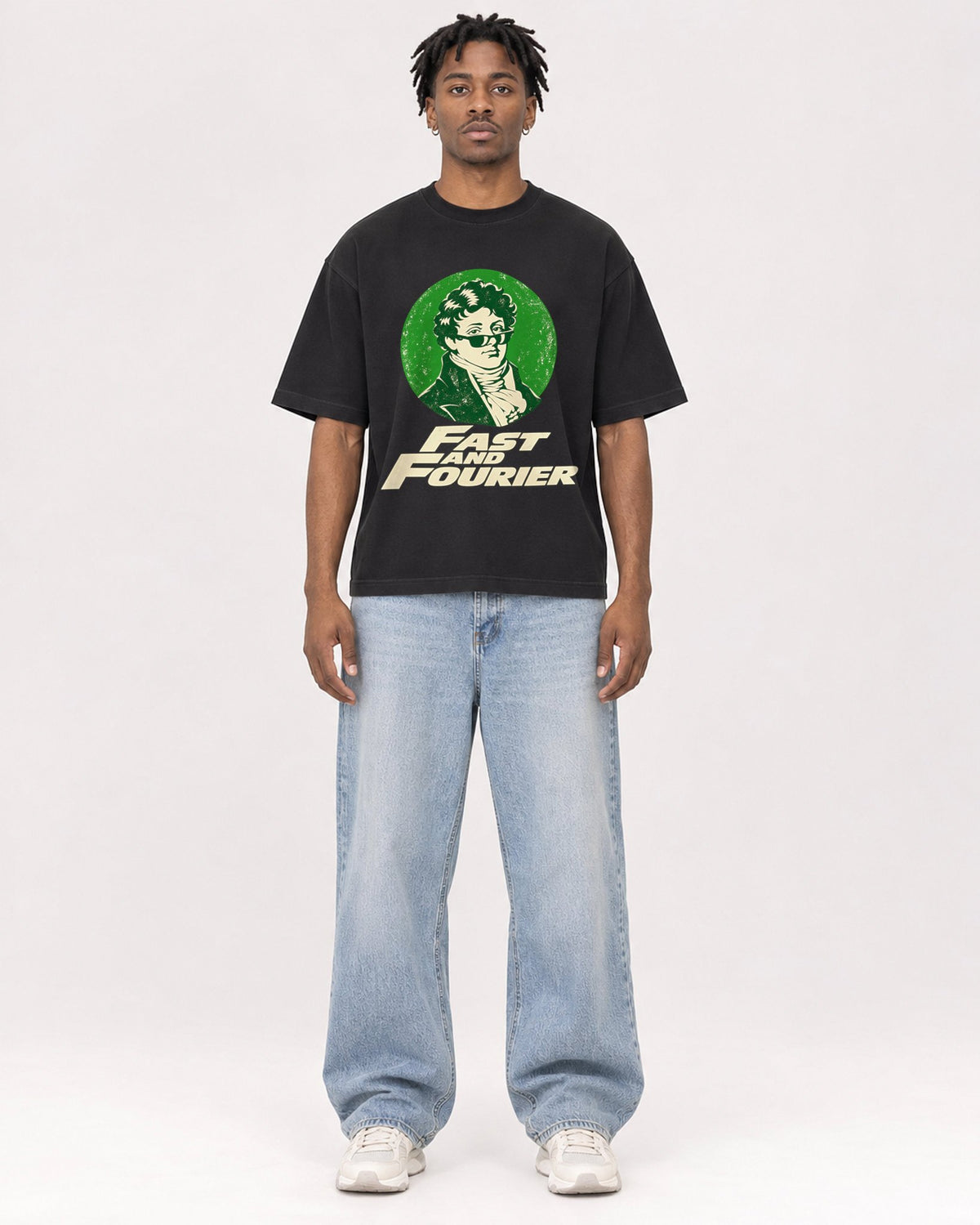 Mockup Boxy Heavyweight Tee Black male full-body 05