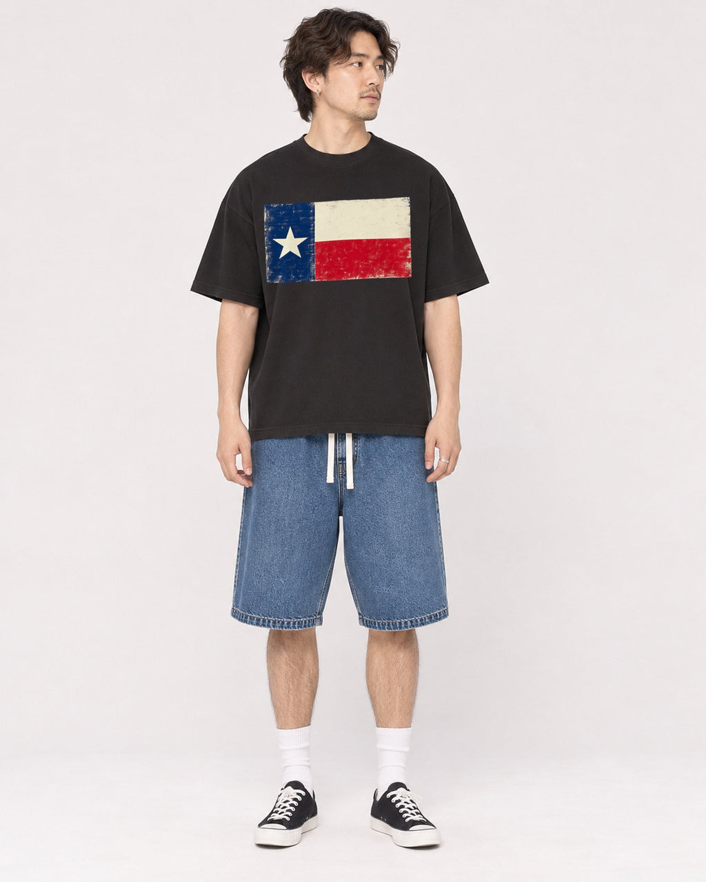 Mockup Boxy Heavyweight Tee Black male full-body 03