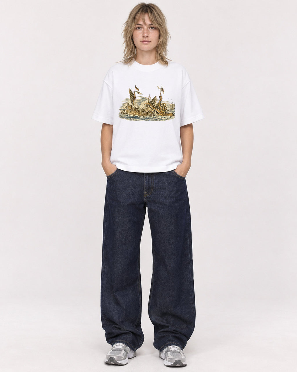 Mockup Boxy Heavyweight Tee White female full-body 19